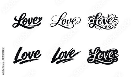 Harmonious Lettering Variations. love set. Set lettering. harmonious lettering variations of the same emblematic concept, each with different
