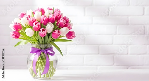 Beautiful pink and white tulips for mother's day gift ideas and celebration