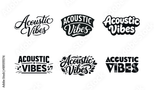 Harmonious Lettering Variations. Acoustic vibes lettering. Set lettering. harmonious lettering variations of the same emblematic concept, each with different
