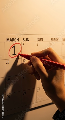 Wallpaper Mural Hand circling march 1st date on calendar with red pen Torontodigital.ca