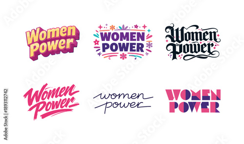 Women Power Lettering. Women power. Set lettering. harmonious lettering variations of the same emblematic concept, each with different artistic interpretation
