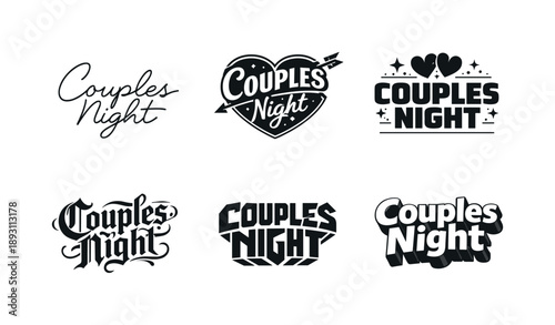 Creative Lettering Grid. Couples night event poster lettering. Set lettering. harmonious lettering variations of the same emblematic concept, each with
