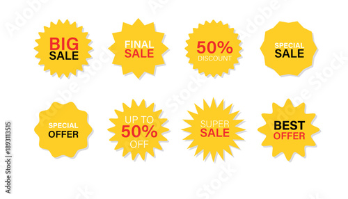 Yellow Sale and Discount Tag Set Vector Illustration