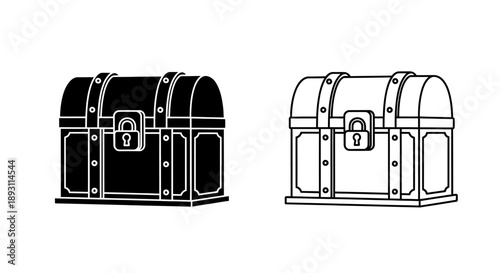 Black and white treasure chest illustration Vector