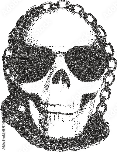 Skull retro y2k stipple design skeleton halftone brutalist urban vector png with clear background, bone 2000s photocopy grunge tattoo gen z effect