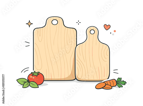 Kitchen Cutting Boards. Kitchen wooden cutting boards. Boards placed side by side with gentle wood texture hints, symbolizing home cooking and mindful food