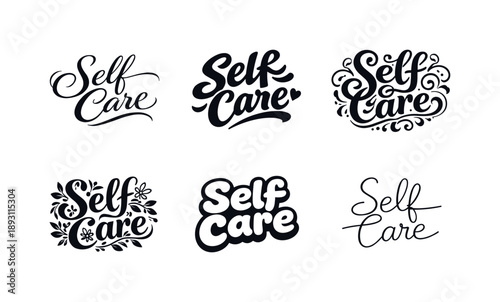 Self Care Styles. Self Care. Set lettering. harmonious lettering variations of the same emblematic concept, each with different artistic interpretation