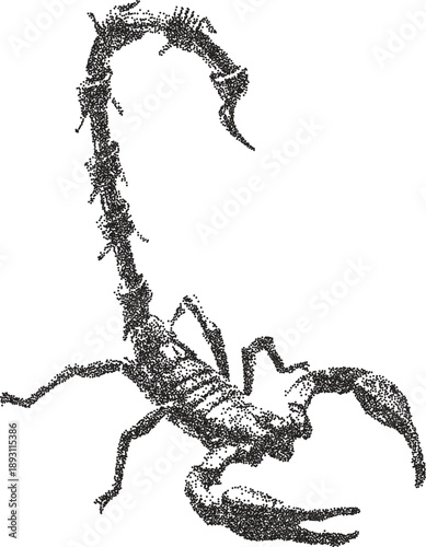 Scorpion vintage y2k stipple art, stinger halftone stipple brutalist retro vector png with transparent background, desert 2000s aesthetic photocopy effect tattoo