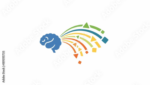 Brain with colorful creative idea symbols.