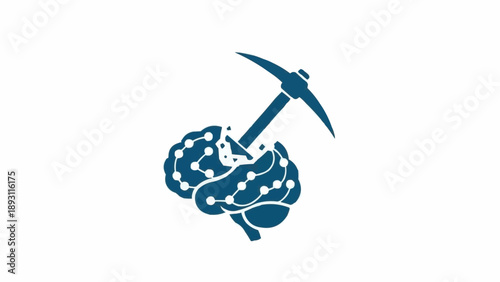 Brain with pickaxe mining concept.