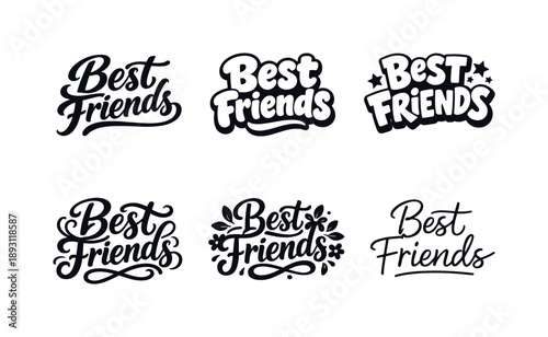 Best Friends Variations. Best friends lettering. Set lettering. harmonious lettering variations of the same emblematic concept, each with different artistic