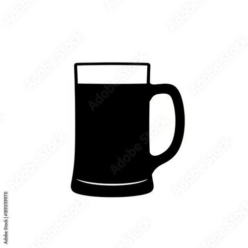 A black silhouette of a beer mug with a handle on the right side