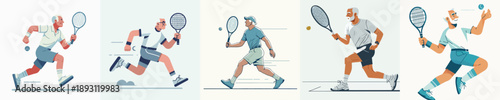  A Elderly  Man Playing Tennis Vector Illustration