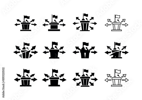 Political Influence Icons. Political influence. Icon set. Set Logo of Political influence: agenda driver. harmonious logo variations of the same emblematic