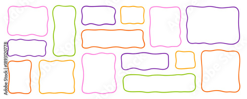 Wavy rectangle frame and playful Irregular text box doodle, Organic shapes and fun hand drawn borders. Vector illustration isolated on white background.