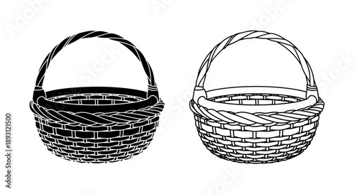 Handmade wicker basket set black white Vector