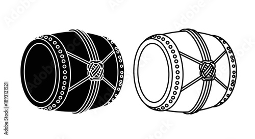 African djembe drum black white illustration Vector