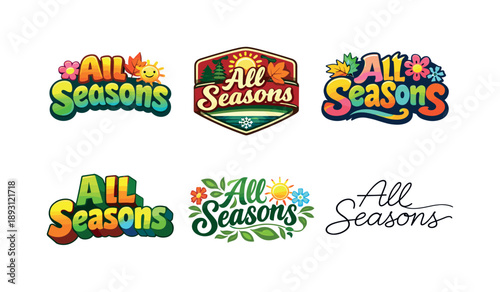 Harmonious Lettering Designs. All seasons design. Set lettering. harmonious lettering variations of the same emblematic concept, each with different artistic