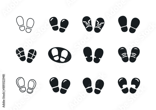 Clown Shoes Icons. Clown shoes. Icon set. Set Logo of Clown shoes: clown shoes footprint icon. harmonious logo variations of the same emblematic concept, each