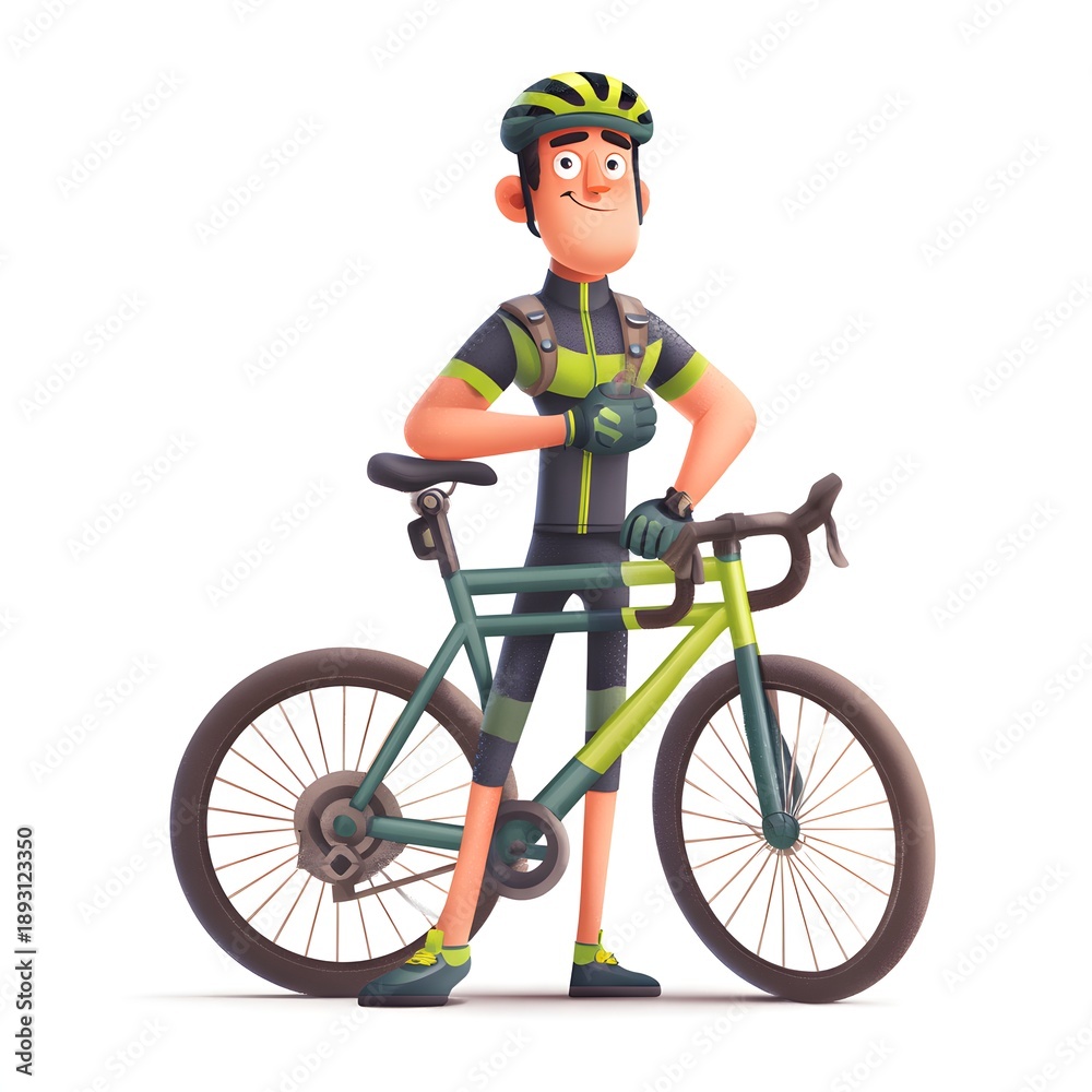 Fototapeta premium Cartoon man is standing next to a bicycle