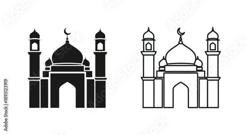 Islamic mosque architecture black white icon Vector