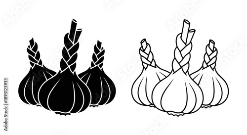 Black and white braided garlic illustration Vector