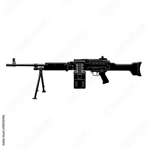 Heavy Machine Gun Black Silhouette Icon with Bipod – Military Weapon Symbol