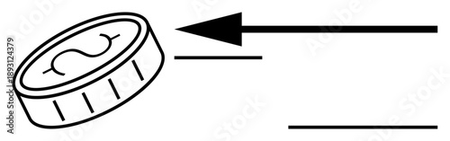 Financial transaction concept. Coin with dollar sign and directional arrow financial movement, payment processing, and economic exchanges. For fintech, banking, payment apps, economic education