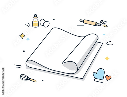 Parchment Paper Ready. Kitchen prep concept. A sheet of parchment paper gently folded, ready for baking use. Calm organization, cleanliness, and everyday home