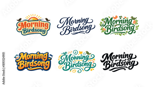 Morning Birdsong Lettering. Morning birdsong lettering. Set lettering. harmonious lettering variations of the same emblematic concept, each with different