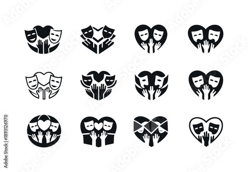 Theater Logo Set. Theater community outreach. Icon set. Set Logo of Theater community outreach: inclusive performing arts emblem. harmonious logo variations of