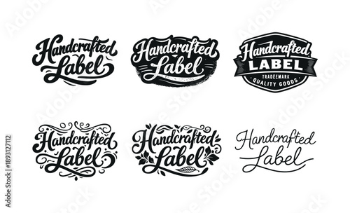 Harmonious Handcrafted Lettering. Handcrafted Label. Set lettering. harmonious lettering variations of the same emblematic concept, each with different