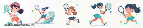  A Cute Child Playing Tennis Vector Illustration
