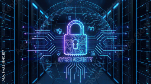 Cyber security network icon optimization project innovation privacy protect safe attack security buying concept digital data server room background online privacy protection