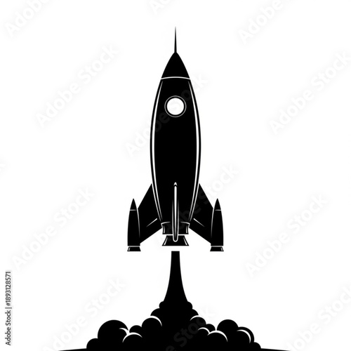 Black silhouette of a rocket ship launching into the air