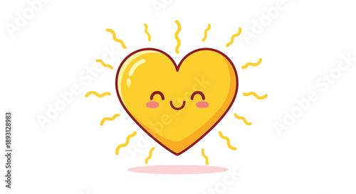 A cute cartoon heart with a smiling face and rosy cheeks radiates joy and love on a clean white background, symbolizing Valentine's Day and affection.