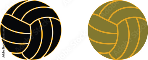 Black and gold volleyball and olive green volleyball with yellow lines sports