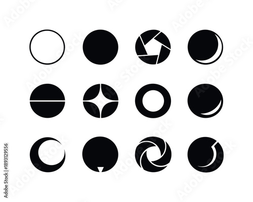 Black Emblem Variations. Black. Icon set. Set Logo of black: pure black circle symbol. harmonious logo variations of the same emblematic concept, each with