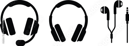 Headphones and earphones headset gadget to listen music isolated vector set