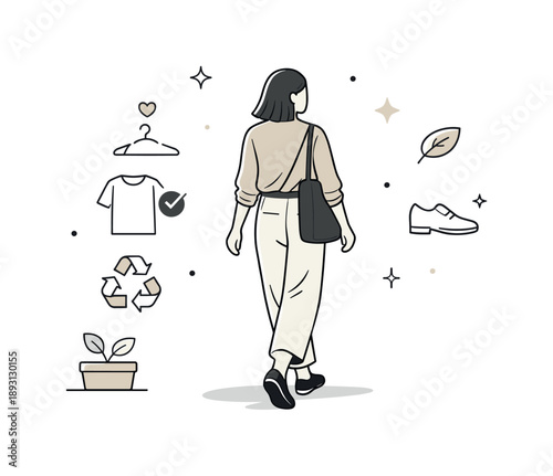 Conscious Fashion Choice. People choosing clothes consciously. A calm moment of a person walking away with a thoughtfully chosen outfit, expressing confidence,