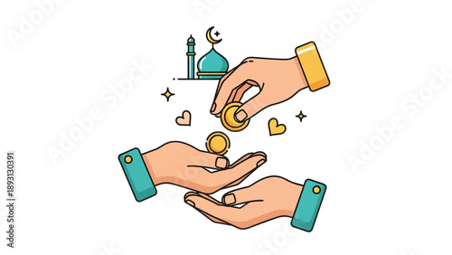 Hands Giving Charity Coins to Needy.