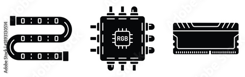 Ram chip and component icons vector illustration on transparent background for technology design