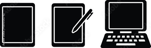 Set of tablets and laptop for communication education and online meetings or presentations