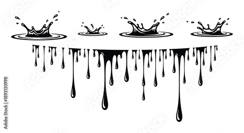 Water splash vector drips illustration design with waterdrops and liquid dripping from above