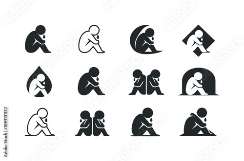 Crying Logo Variations. Crying alone in darkness. Icon set. Set Logo of crying alone in darkness: isolated tear mark. harmonious logo variations of the same