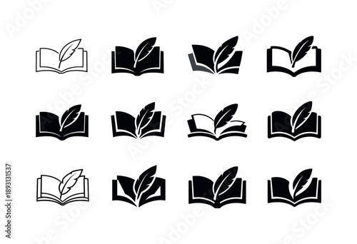 Creative Literature Icons. Literature and writing sections for creative minds. Icon set. Set Logo of Literature and writing sections for creative minds: open