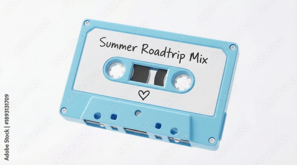 Fototapeta premium Vintage cassette tape labeled Summer Roadtrip Mix for nostalgic vibes