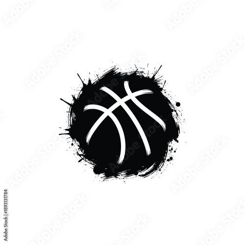 Basketball icon illustration with splattered paint effect on a clean white background viewed from directly above