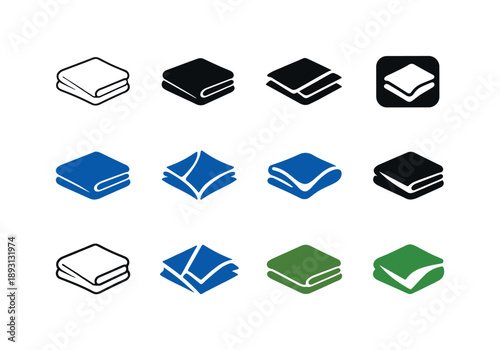 Cleaning Cloth Icons. Cleaning Cloth. Icon set. Set Logo of Cleaning Cloth: folded microfiber cloth. harmonious logo variations of the same emblematic concept,