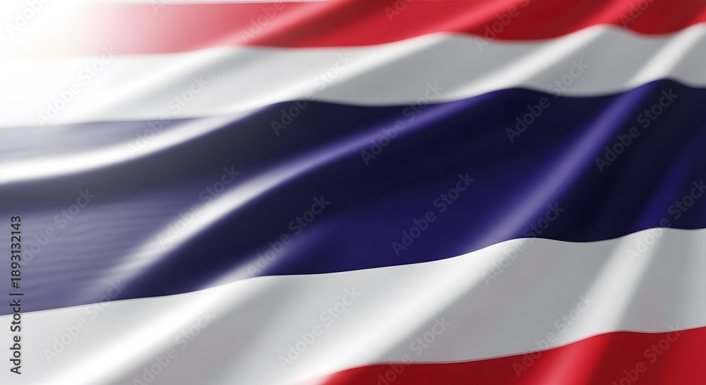 Fototapeta premium Waving Thai flag with red, white, and blue stripes representing the nation's colors.